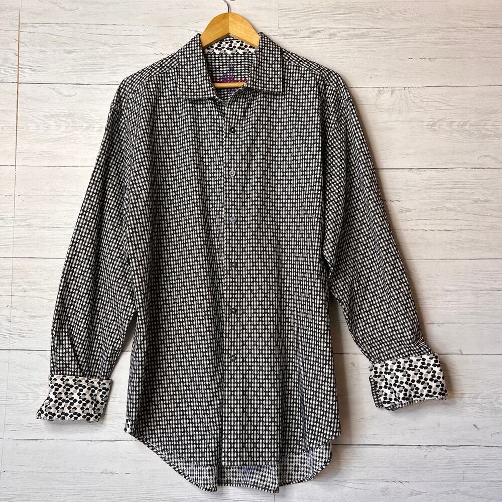 Robert Graham Shirt Mens Size XL/TG Black & White Diamond Contrasting Cuffs